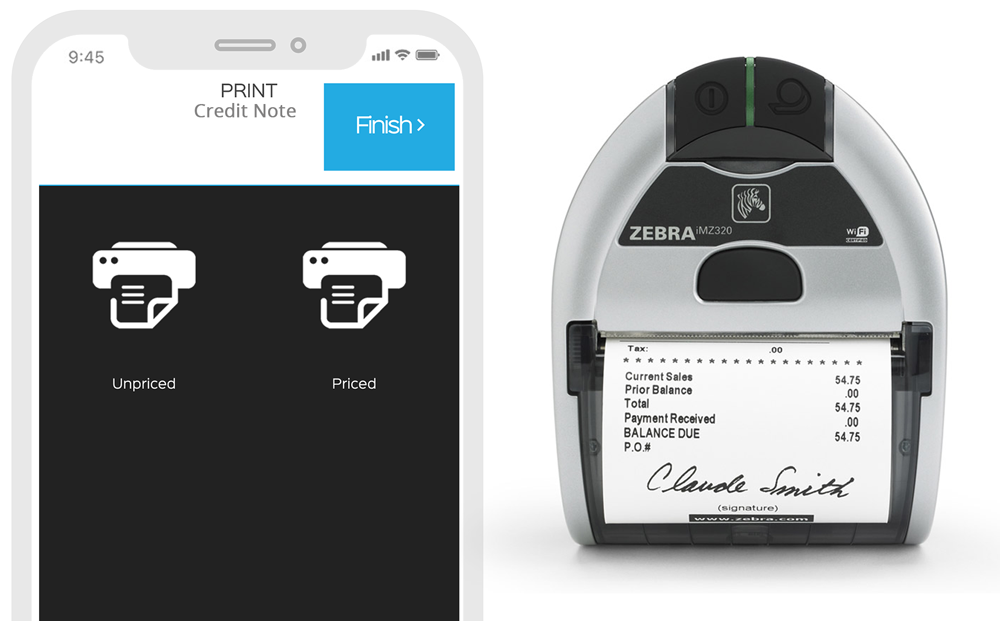 Print credit notes on-site by pairing to a bluetooth printer