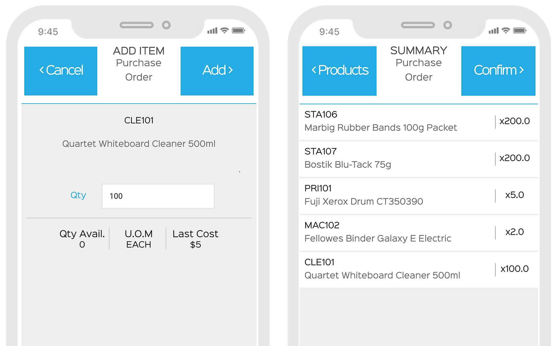  create purchase orders in the EZEMobile app by barcode scanning products
