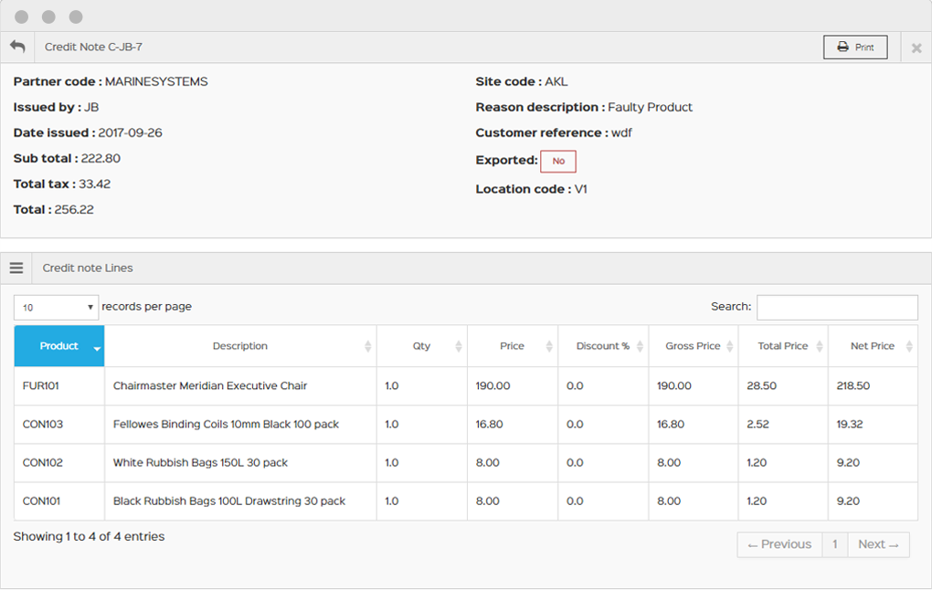 Review credit notes on the EZEMobile dashboard