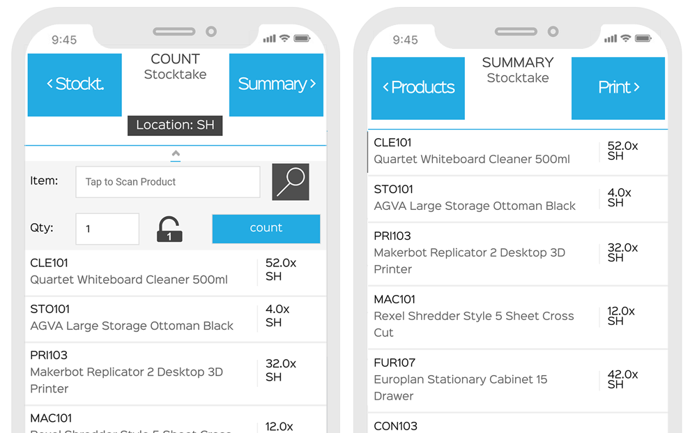 Barcode scan to stock count in the app