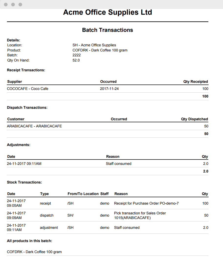 View created purchase orders on the dashboard