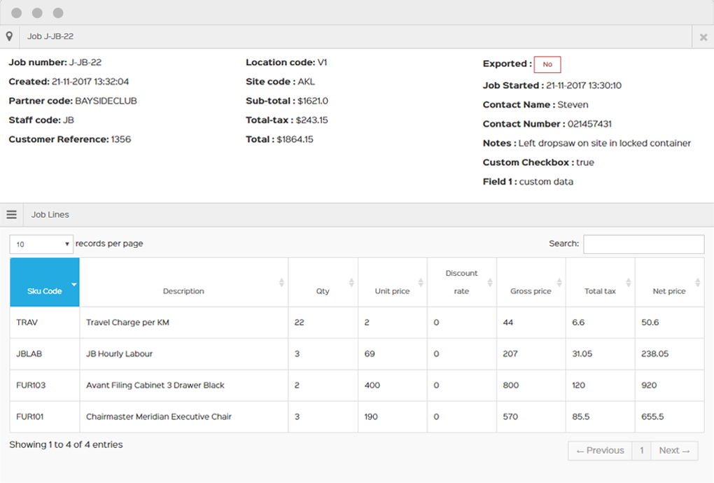 View job tracking on the EZEMobile Dashbaord