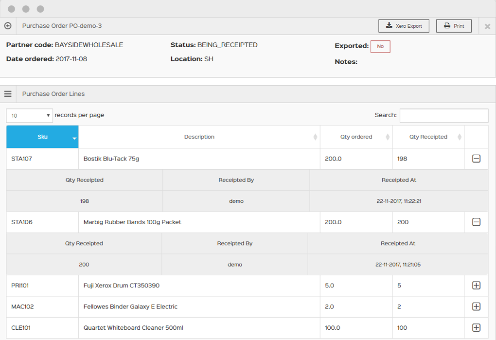 View created purchase orders on the dashboard
