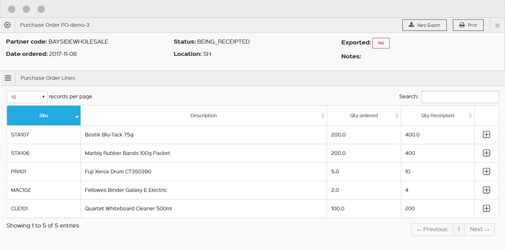 View created purchase orders on the dashboard